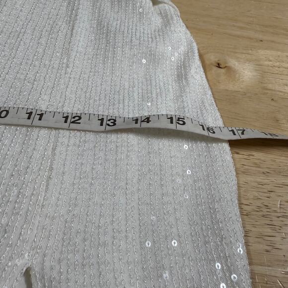 Mac Duggal NWT V-Neck Sequin Wrap Waist Gown White Side Slit Size 2 Sleeveless - Picture 7 of 8